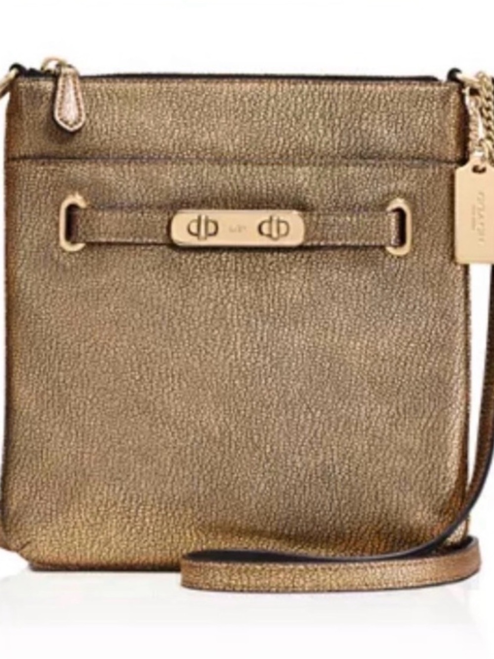 Coach NWOT Gold Metallic Swagger Swingpack in Polished Pebble Leather NWOT